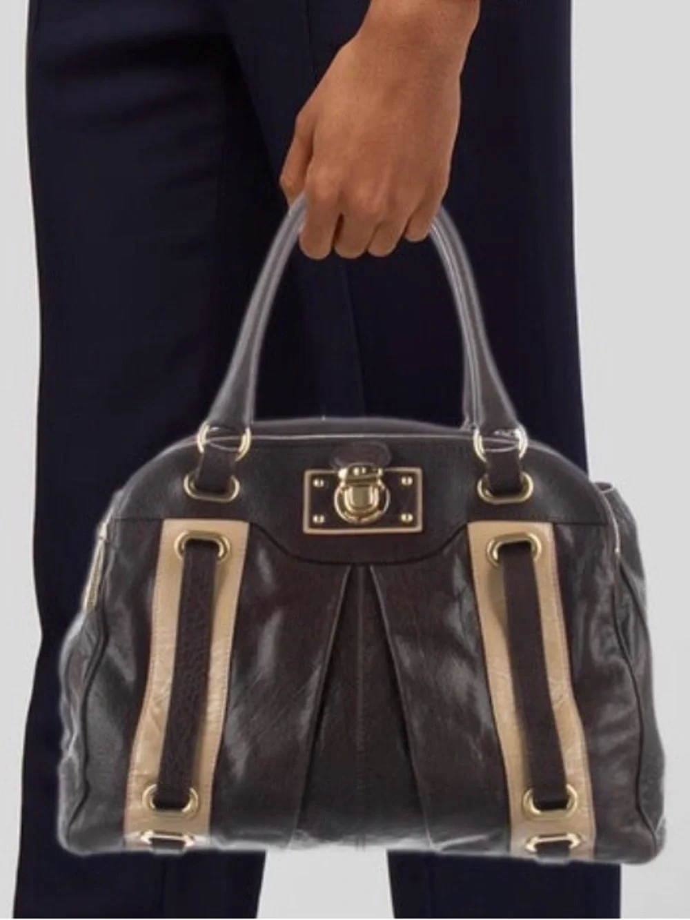 Marc Jacobs Dark Brown and Beige Leather Satchel
